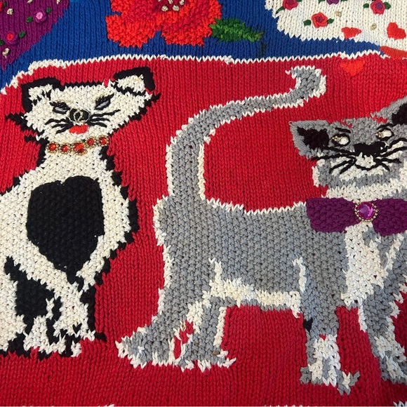 Vtg 90s 00s Studio Collection Cat Purrfect Day Knit Sweater Sz M Grandmacore - Picture 2 of 12